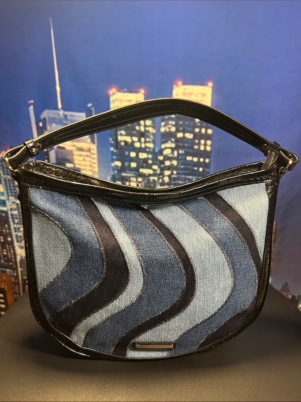 Brahmin Kathleen Retro Denim Genuine Leather Shoulder Bag